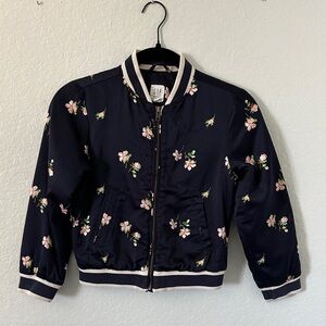 GAP Navy Floral Girl’s Jacket with Pink Blossoms, Size Medium